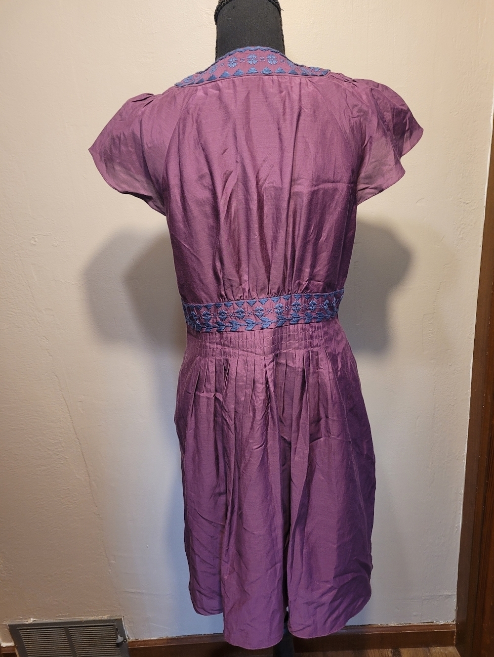 Tibi Embroidered Cotton/Silk Blend Dress Plum Size 10 - Picture 5 of 8